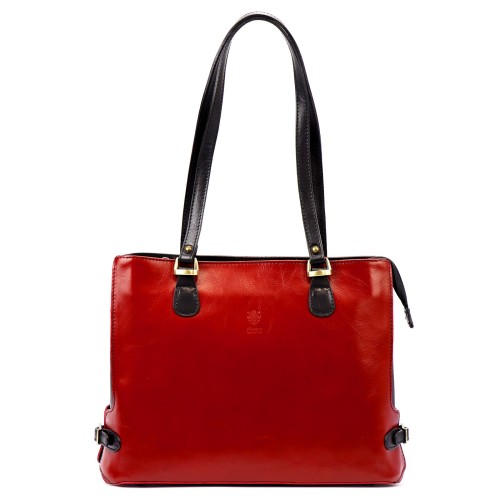 Skórzana elegancka shopperbag pojemna na ramię z kieszeniami Florence