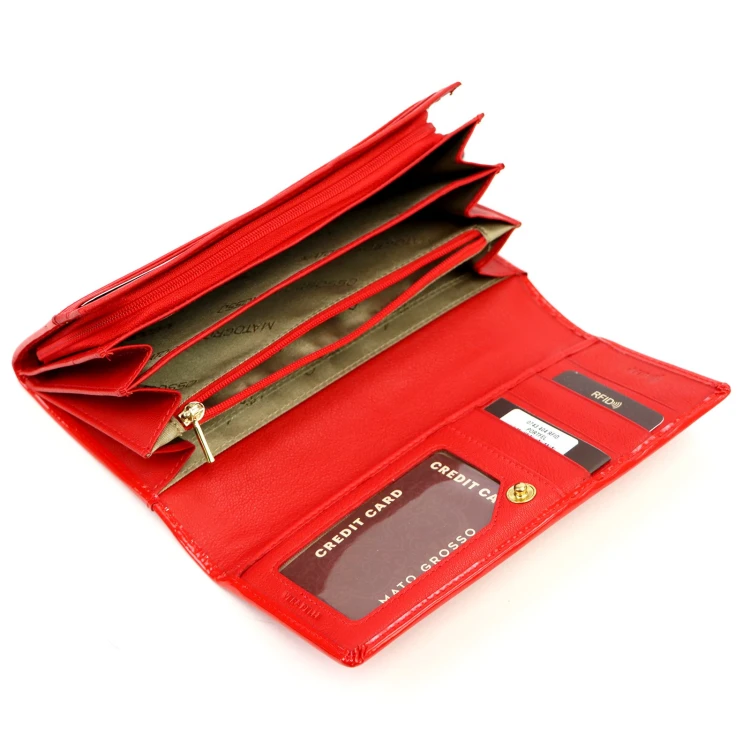 Mato Grosso damski portfel podłużna klasyczna skórzana portmonetka RFID