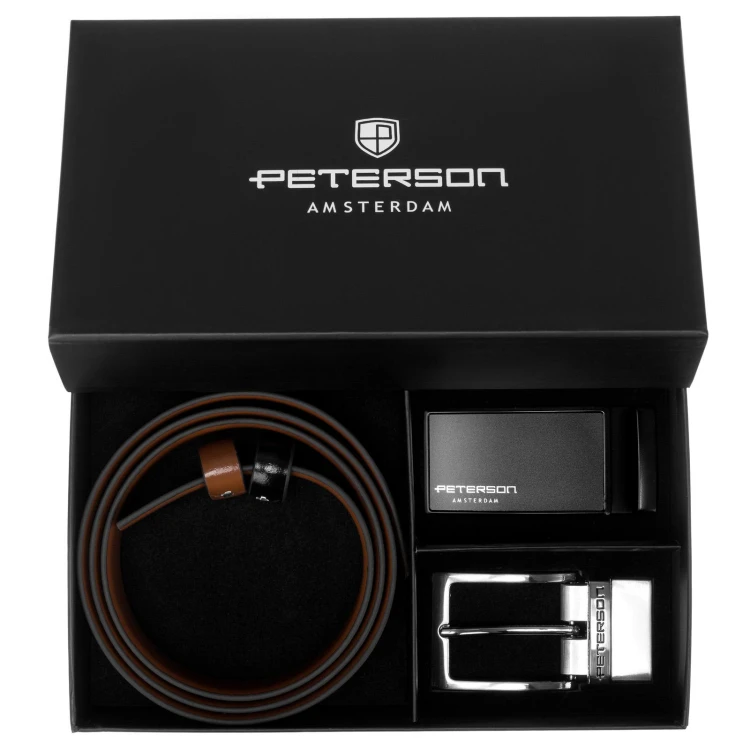 Meski zestaw prezentowy skóra naturalna Peterson PTN KL-B001-S001 BLACK-BROWN