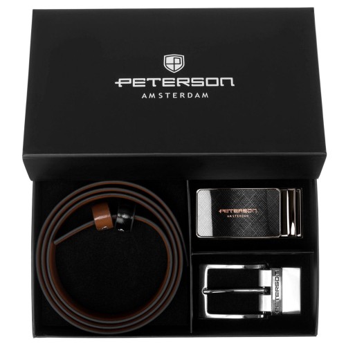 Meski zestaw prezentowy skóra naturalna Peterson PTN KL-B004-S001 BLACK-BROWN
