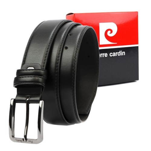 Czarny skórzany pasek męski Pierre Cardin PARURE04 BLACK GUN z klasyczną klamrą