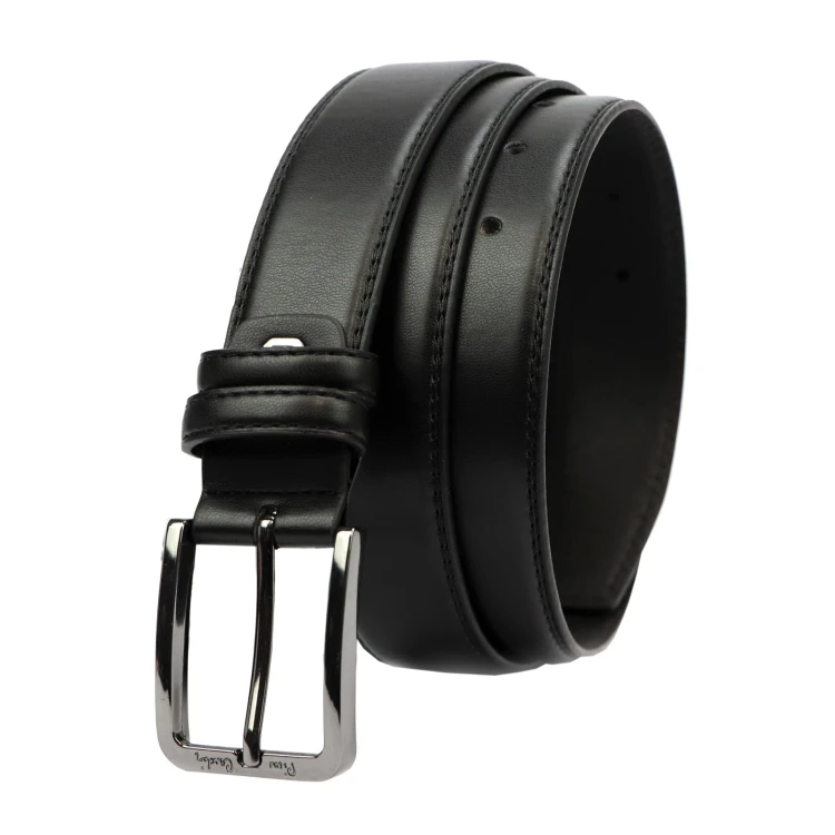 Czarny skórzany pasek męski Pierre Cardin PARURE04 BLACK GUN z klasyczną klamrą