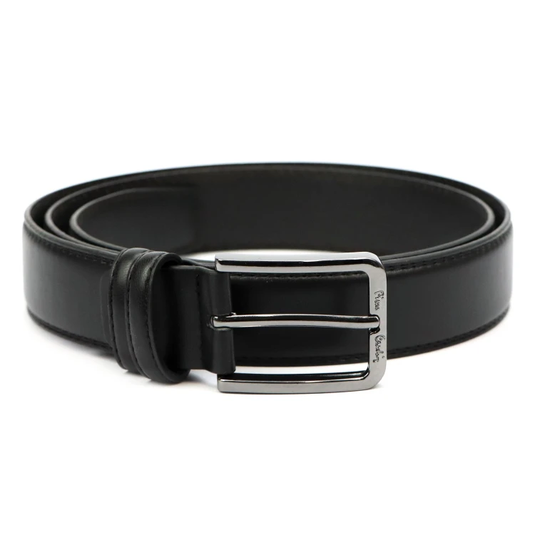 Czarny skórzany pasek męski Pierre Cardin PARURE04 BLACK GUN z klasyczną klamrą