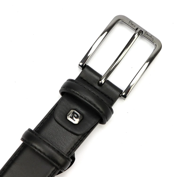 Czarny skórzany pasek męski Pierre Cardin PARURE04 BLACK GUN z klasyczną klamrą
