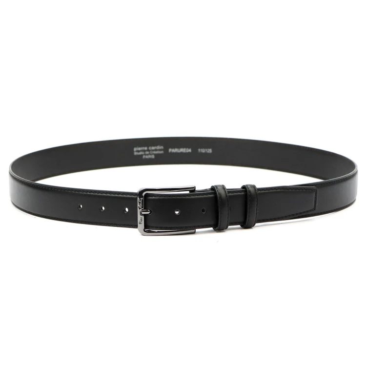 Czarny skórzany pasek męski Pierre Cardin PARURE04 BLACK GUN z klasyczną klamrą