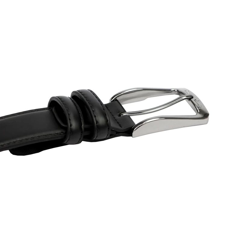 Czarny skórzany pasek męski Pierre Cardin PARURE05 BLACK SILVER z klasyczną klamrą