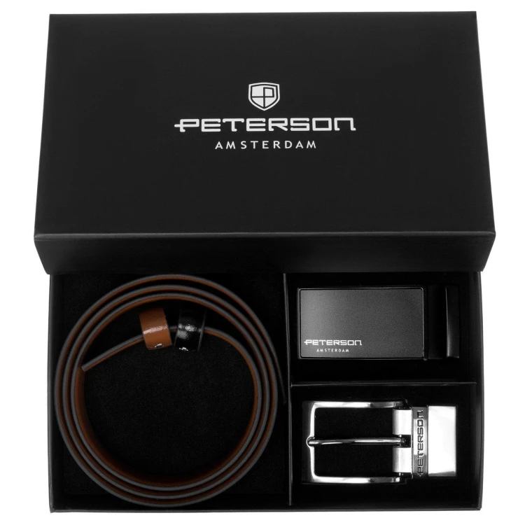 Meski zestaw prezentowy skóra naturalna Peterson PTN KL-B001-S001 BLACK-BROWN