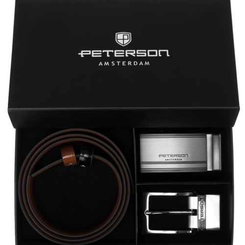 Meski zestaw prezentowy skóra naturalna Peterson PTN KL-B006-S001 BLACK-BROWN