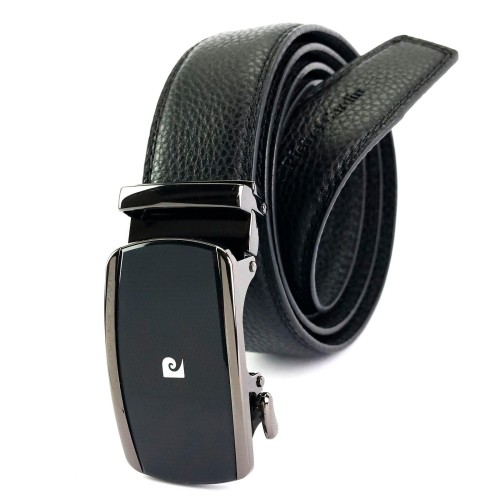 Czarny skórzany pasek męski Pierre Cardin 650 HY09 z automatyczną klamrą