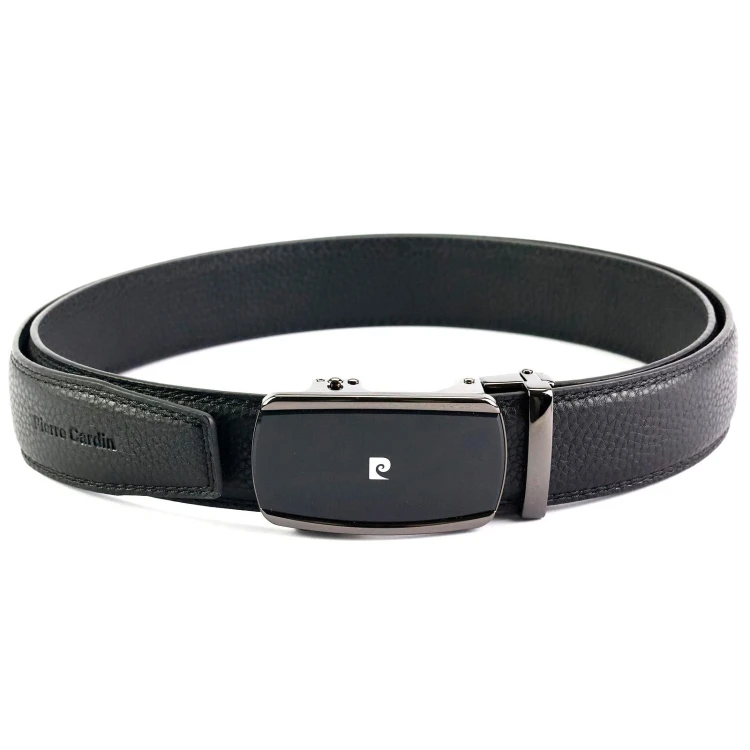 Czarny skórzany pasek męski Pierre Cardin 650 HY09 z automatyczną klamrą