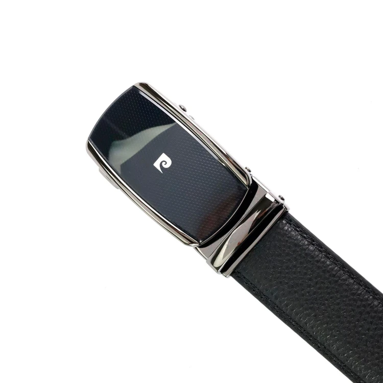 Czarny skórzany pasek męski Pierre Cardin 650 HY09 z automatyczną klamrą