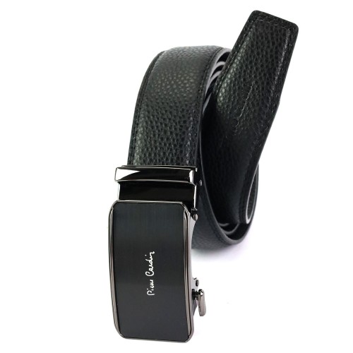 Czarny skórzany pasek męski Pierre Cardin 651 HY09 z automatyczną klamrą