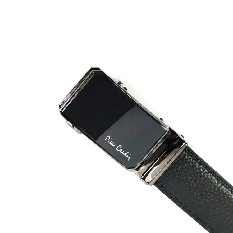 Czarny skórzany pasek męski Pierre Cardin 656 HY09 z automatyczną klamrą