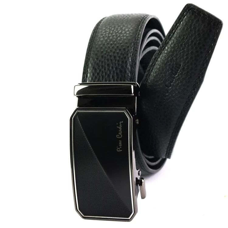 Czarny skórzany pasek męski Pierre Cardin 658 HY09 z automatyczną klamrą