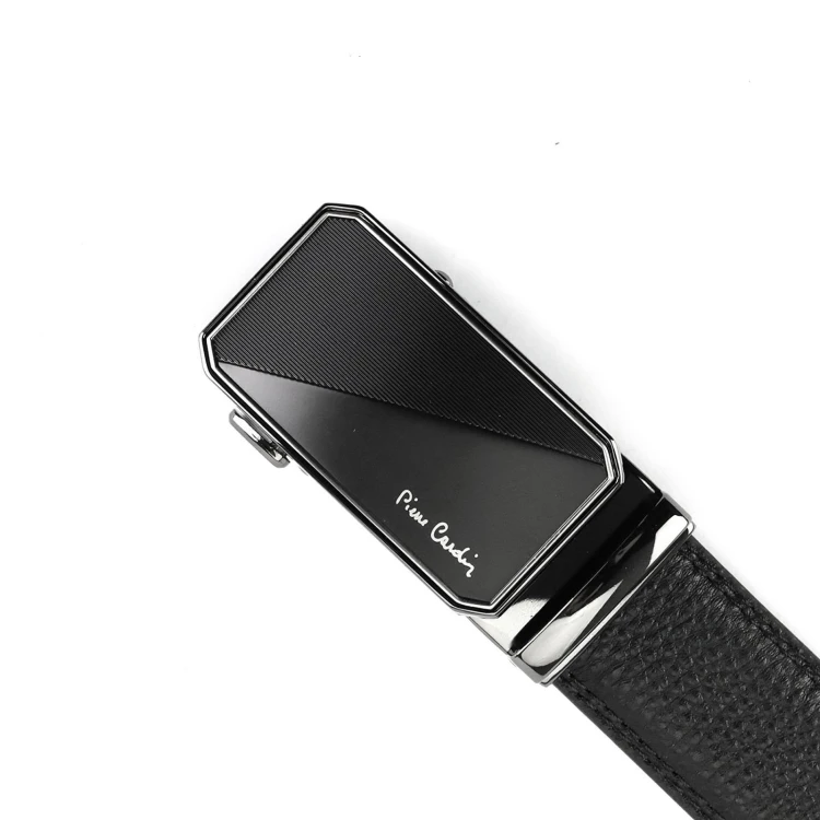 Czarny skórzany pasek męski Pierre Cardin 658 HY09 z automatyczną klamrą