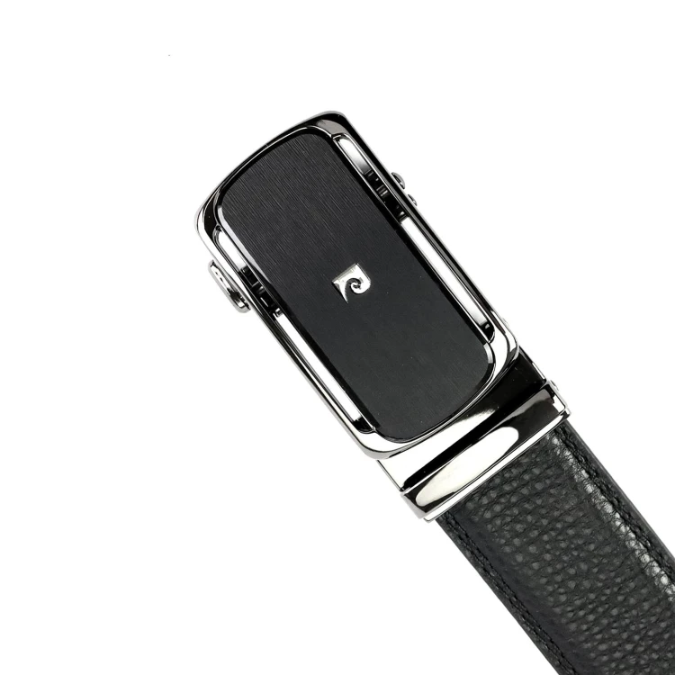 Czarny skórzany pasek męski Pierre Cardin 659 HY09 z automatyczną klamrą