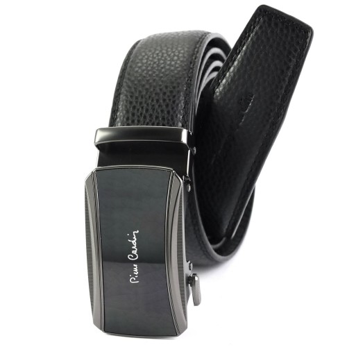 Czarny skórzany pasek męski Pierre Cardin 660 HY09 z automatyczną klamrą