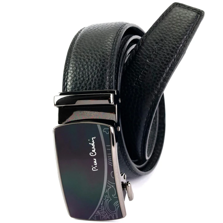 Czarny skórzany pasek męski Pierre Cardin 662 HY09 z automatyczną klamrą