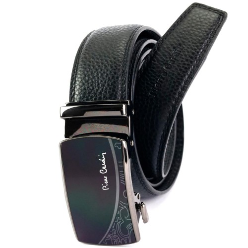Czarny skórzany pasek męski Pierre Cardin 662 HY09 z automatyczną klamrą