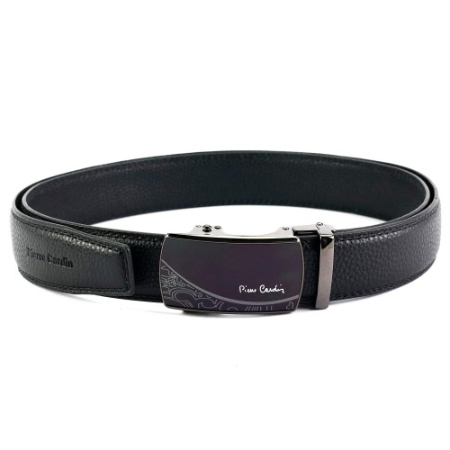 Czarny skórzany pasek męski Pierre Cardin 662 HY09 z automatyczną klamrą
