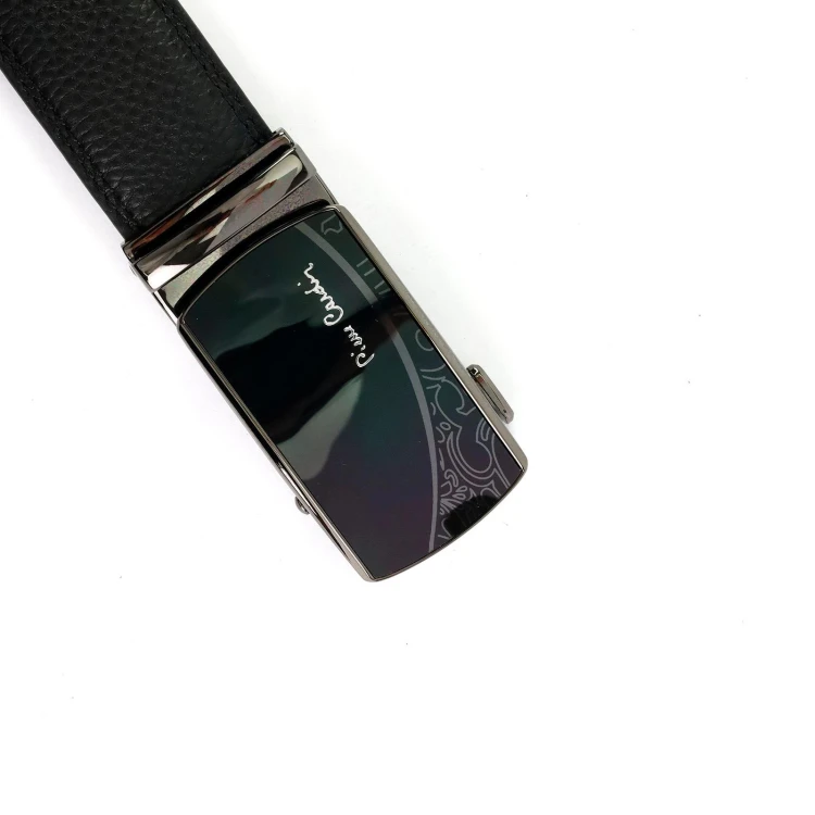 Czarny skórzany pasek męski Pierre Cardin 662 HY09 z automatyczną klamrą