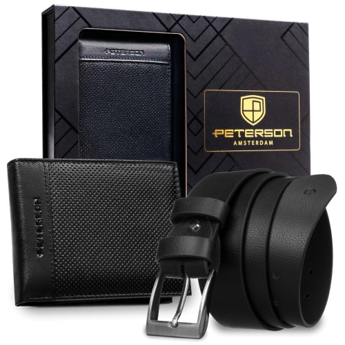 Meski zestaw prezentowy skóra naturalna Peterson PTN SET N992-DOT BLACK