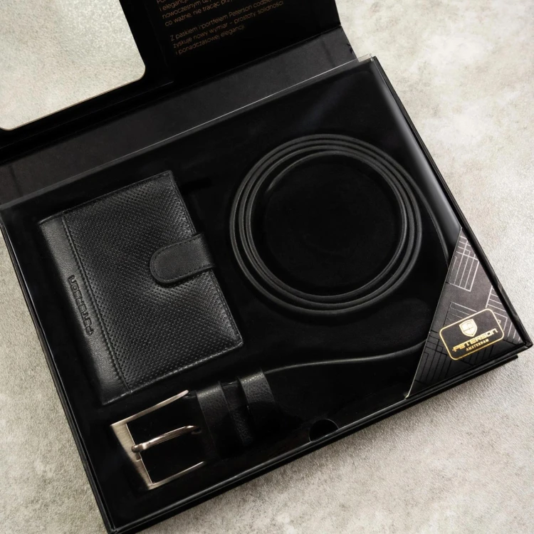 Meski zestaw prezentowy skóra naturalna Peterson PTN SET N4L-DOT BLACK