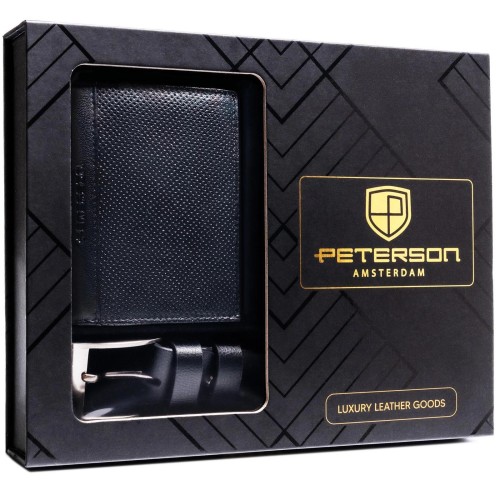 Meski zestaw prezentowy skóra naturalna Peterson PTN SET N4-DOT BLACK