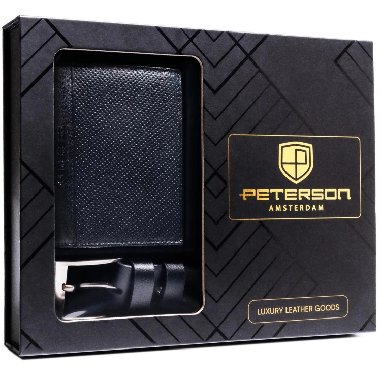 Meski zestaw prezentowy skóra naturalna Peterson PTN SET N4-DOT BLACK