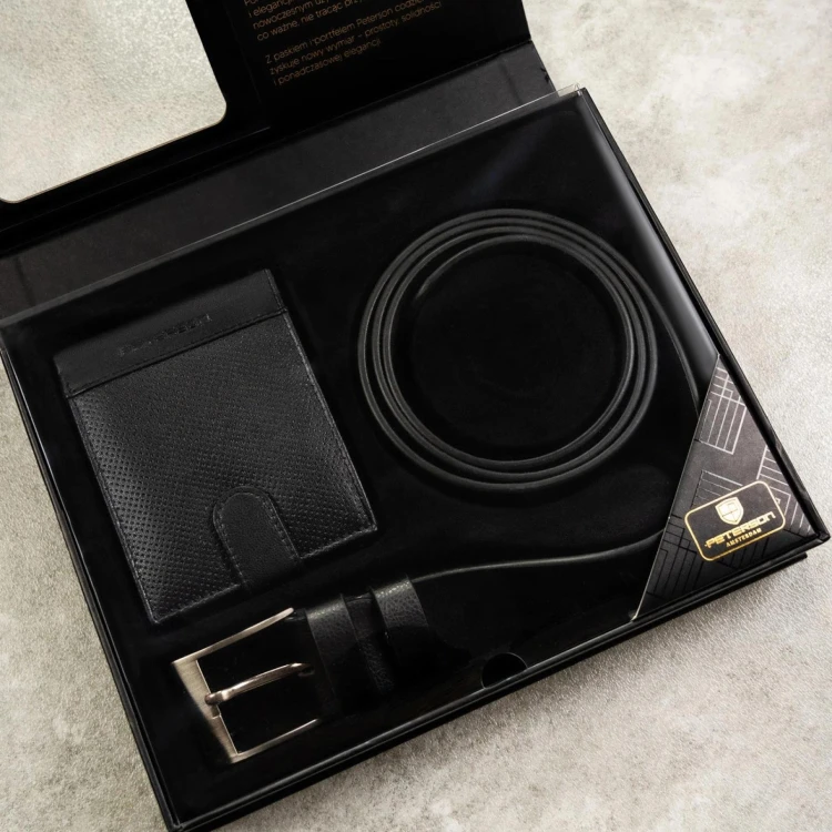 Meski zestaw prezentowy skóra naturalna Peterson PTN SET N992L-DOT BLACK