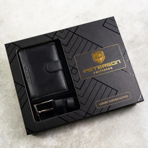 Meski zestaw prezentowy skóra naturalna Peterson PTN SET N4L-DOT BLACK