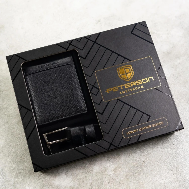Meski zestaw prezentowy skóra naturalna Peterson PTN SET N992-DOT BLACK