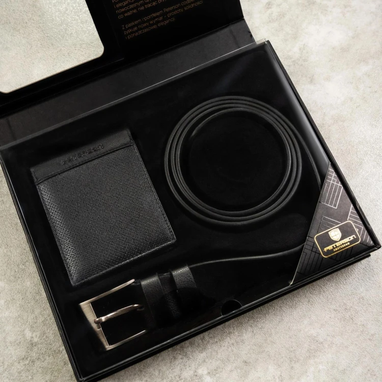 Meski zestaw prezentowy skóra naturalna Peterson PTN SET N992-DOT BLACK