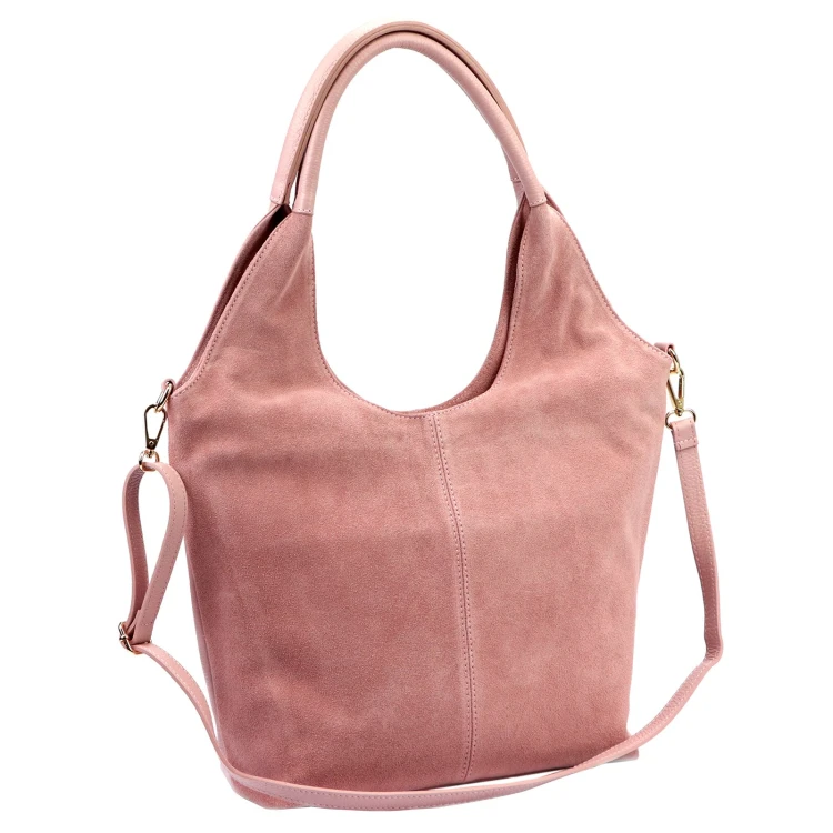 Duża zamszowa torebka shopper Luka 26-013 ze skóry naturalnej