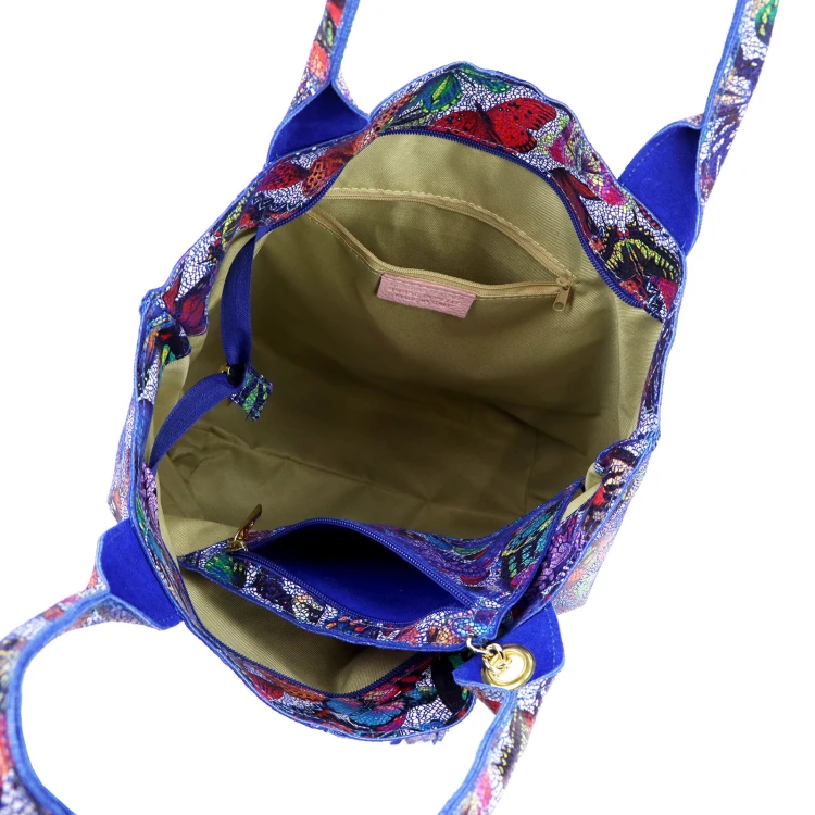 Vera Pelle Torebka Damska Shopper A4 Duża Skóra Naturalna Motyle z Etui