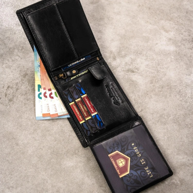 Skórzany męski portfel Peterson PTN SET-M-N994-GVT