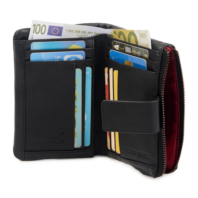 VERMARI Portfel Damski Skórzany Średni RFID Pionowy Portmonetka na Zatrzask