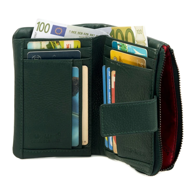 VERMARI Portfel Damski Skórzany Średni RFID Pionowy Portmonetka na Zatrzask