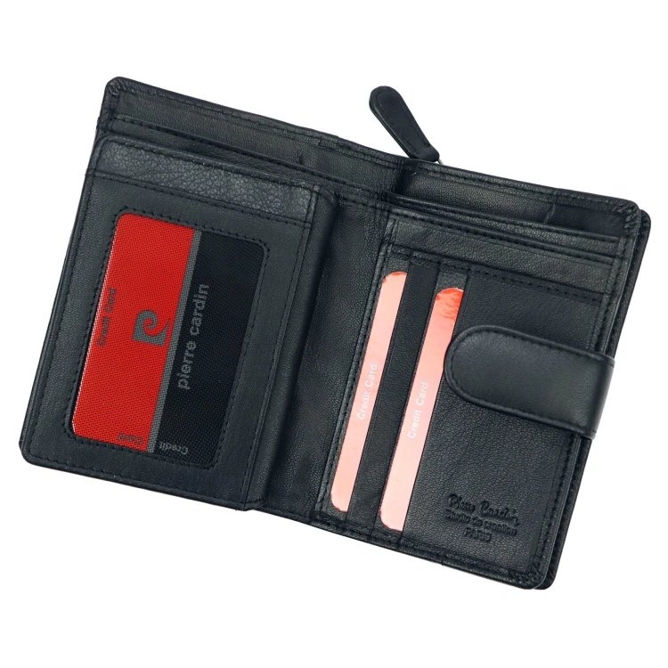 Pierre Cardin Pionowa Portmonetka Skórzany Pojemny Portfel RFID Zatrzask