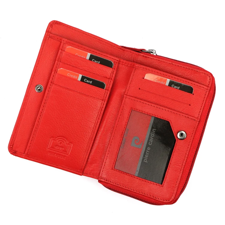 Pierre Cardin Portfel Damski Skórzany Średni Portmonetka RFID na Zatrzask