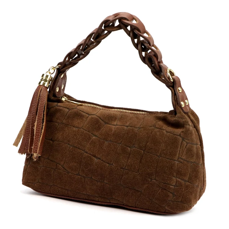 Zamszowa torebka damska kuferek Luka 26-032 CROCO z paskiem