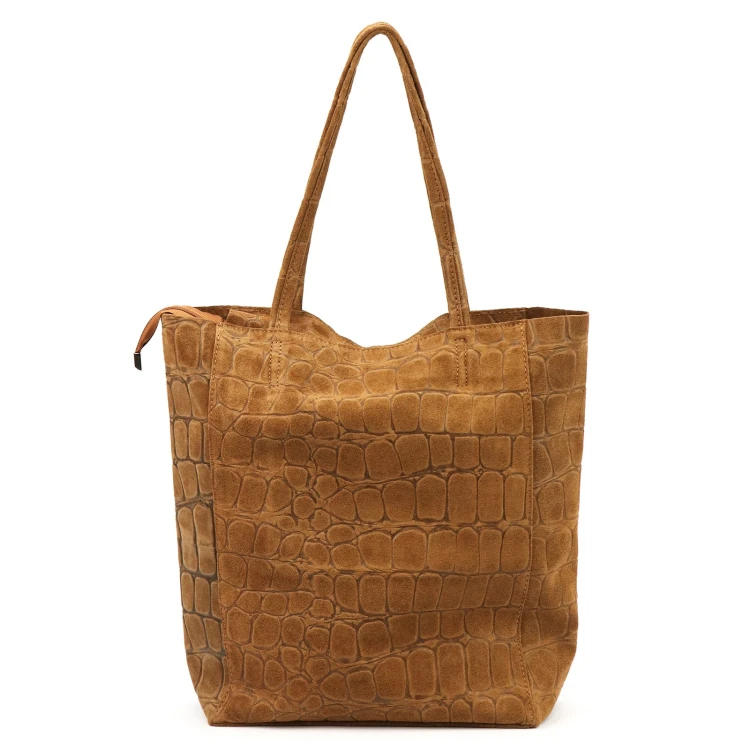 Duża skórzana torebka shopper Luka 26-084 Croco mieszcząca A4