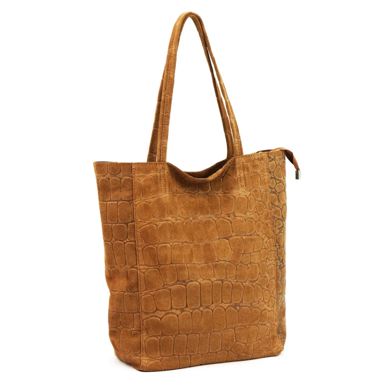 Duża skórzana torebka shopper Luka 26-084 Croco mieszcząca A4
