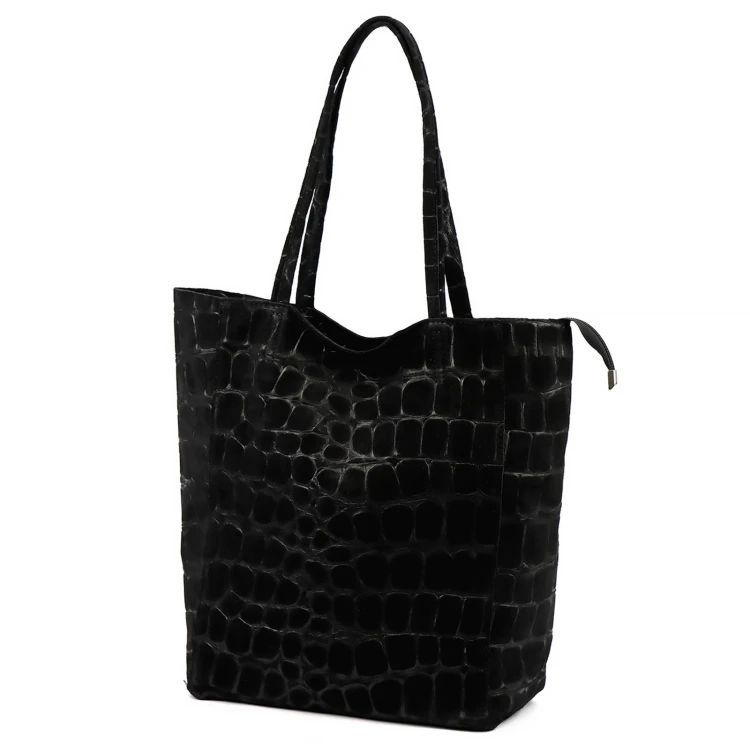 Duża skórzana torebka shopper Luka 26-084 Croco mieszcząca A4