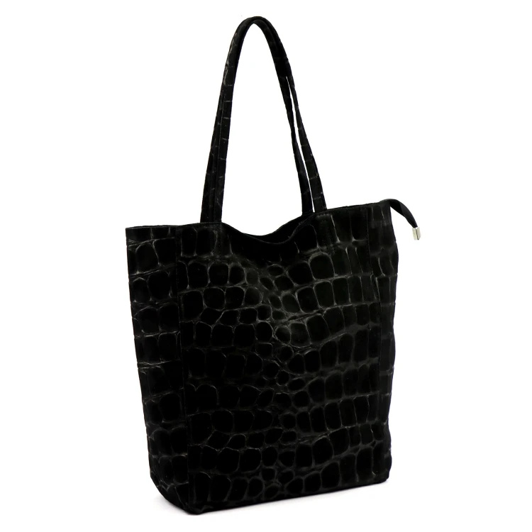 Duża skórzana torebka shopper Luka 26-084 Croco mieszcząca A4