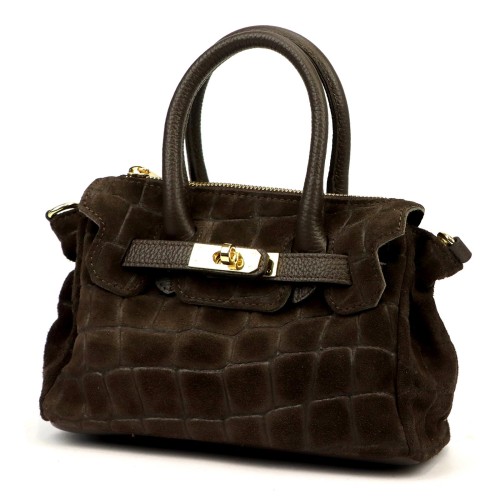 Mała skórzana torebka kuferek Luka 26-146 Mini Croco z paskiem