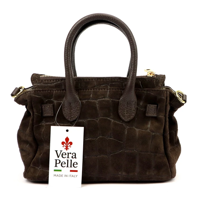 Mała skórzana torebka kuferek Luka 26-146 Mini Croco z paskiem