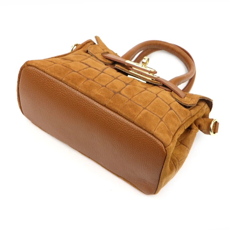 Mała skórzana torebka kuferek Luka 26-146 Mini Croco z paskiem