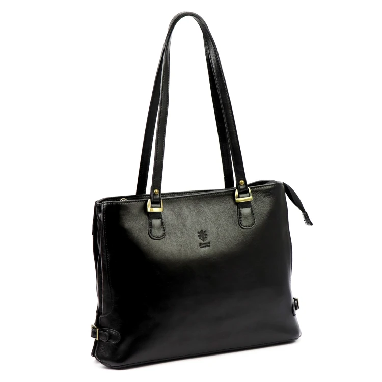 Skórzana elegancka shopperbag pojemna na ramię z kieszeniami Florence