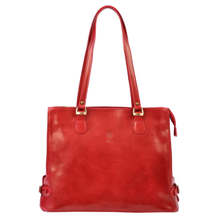 Skórzana elegancka shopperbag pojemna na ramię z kieszeniami Florence